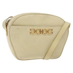 Authentic Salvatore Ferragamo Gancini Shoulder Bag Suede Beige Gold